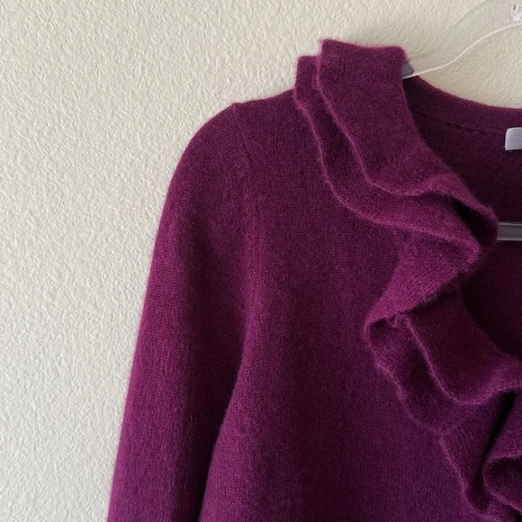 Charter Club 100% Cashmere Ruffle Front Button Cardigan Sweater Large Purple - Picture 4 of 9
